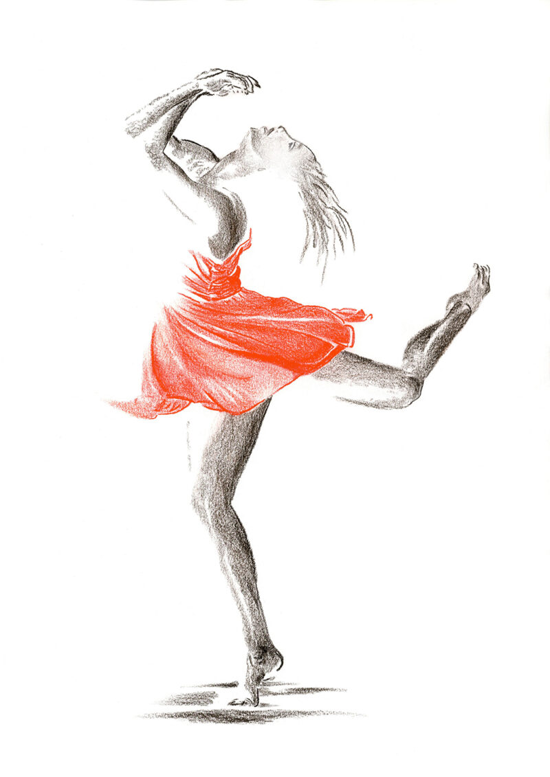 Dancer in red dress – sepia