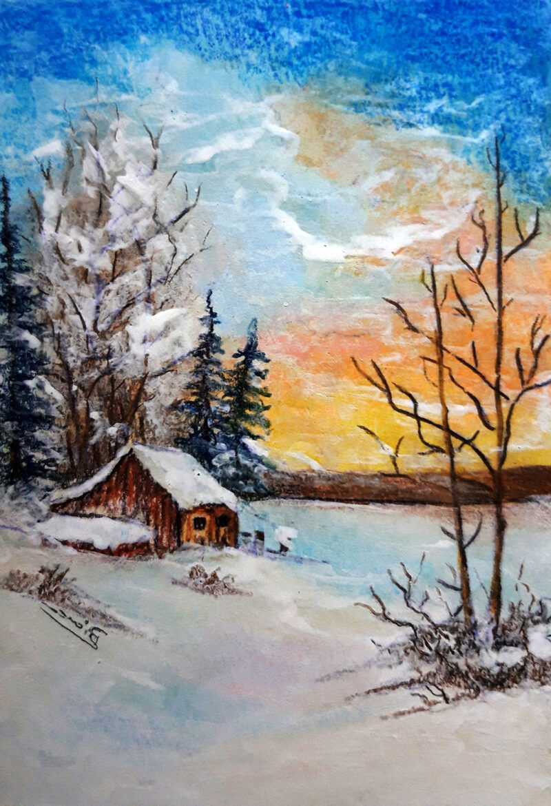 Winter landscape – colored pencils