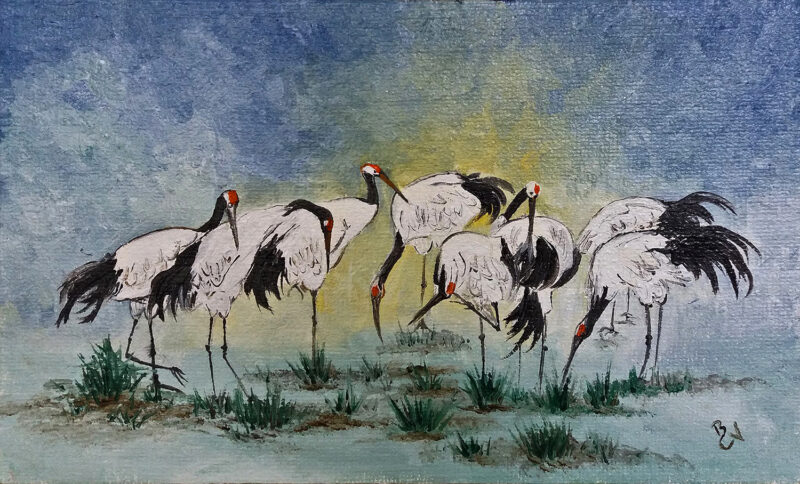 Red-crowned cranes – oil on canvas