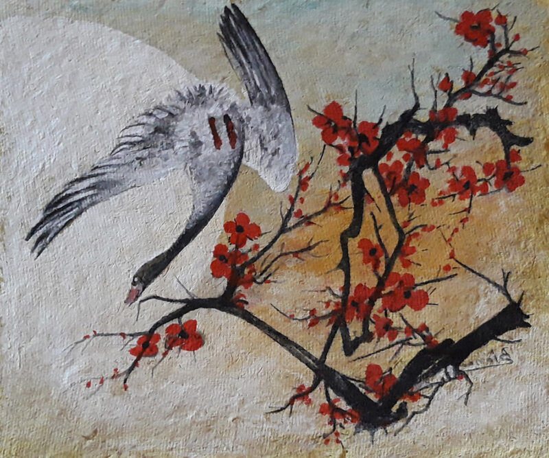 Duck in spring blossom – handmade paper