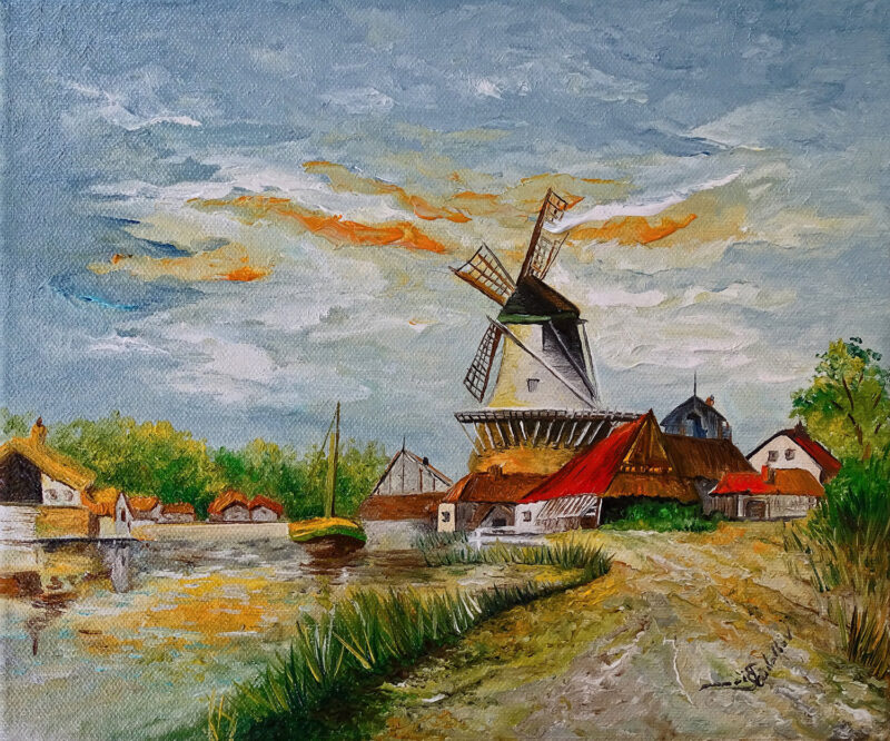 The village by the river – oil on canvas