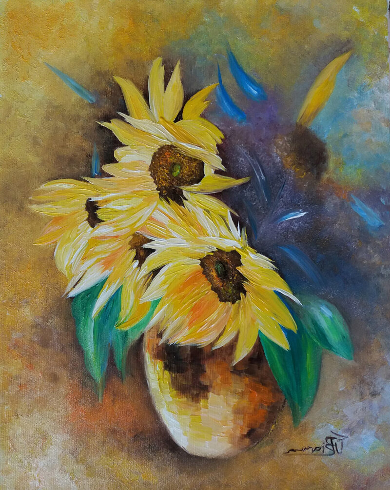 Vase with sunflowers – oil on canvas