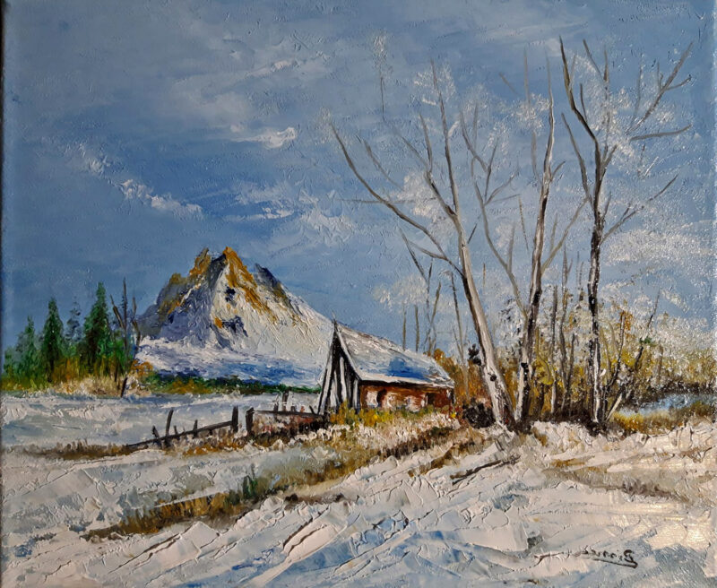 Mountain winter house – oil on canvas