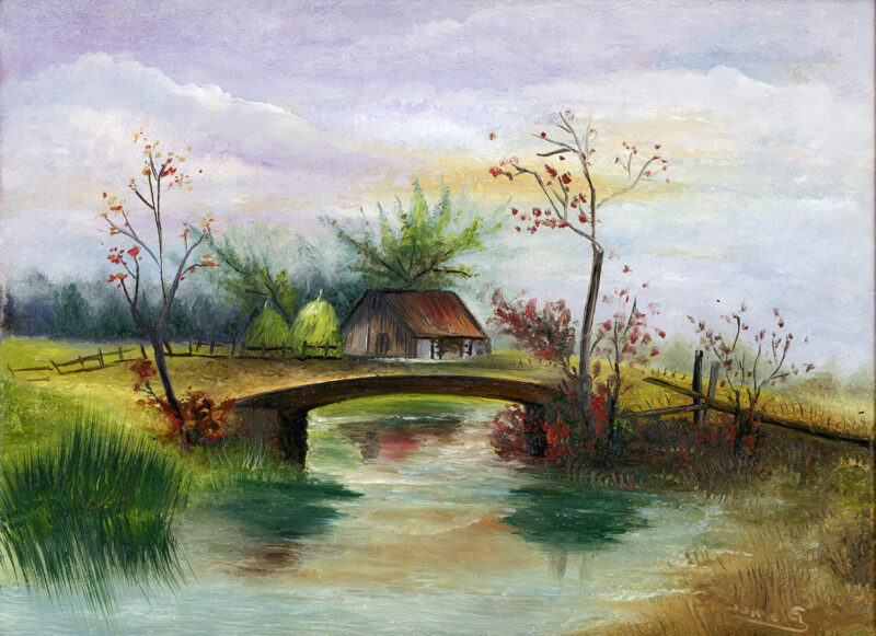 House next to the river – oil on canvas